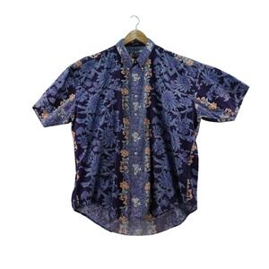Chaps Ralph Lauren Men's XL Navy Floral Short Sleeve Button Up Shirt 100% Cotton